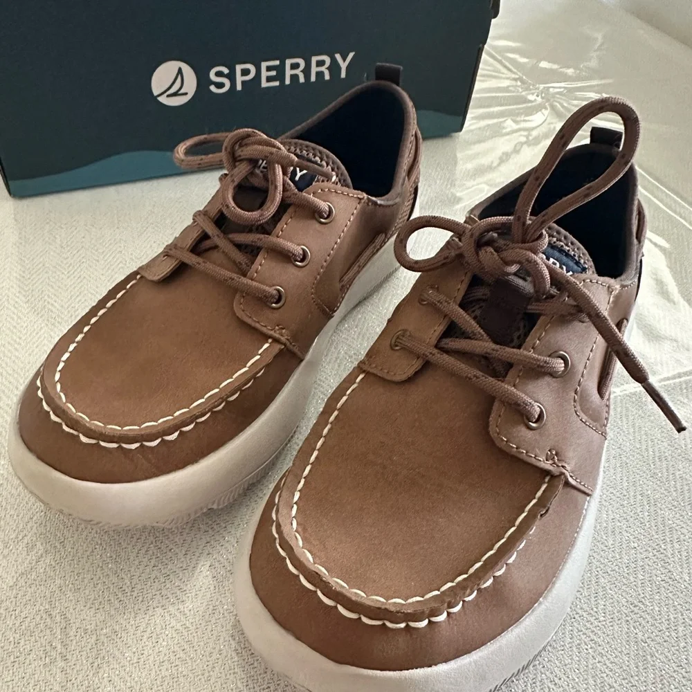 Sperry Brown Boat Shoes with White Sole